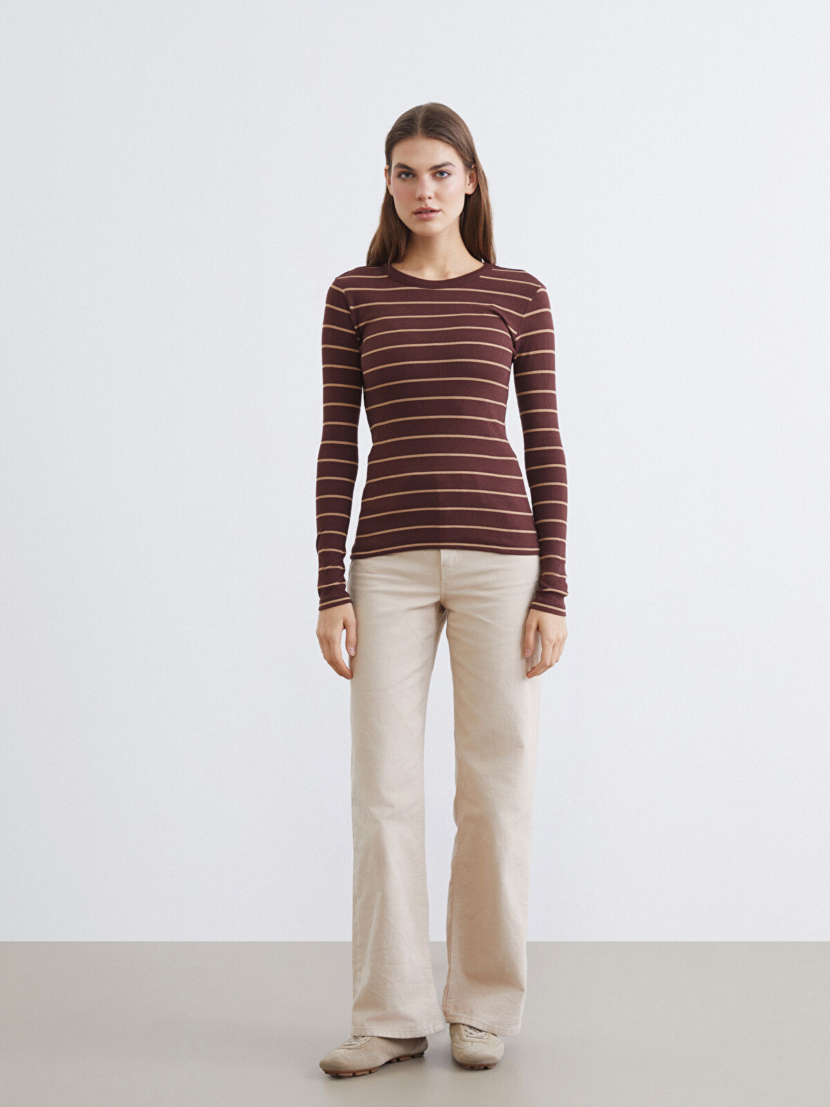 LCWAIKIKI Basic Bisiklet Yaka Çizgili Kadın Body