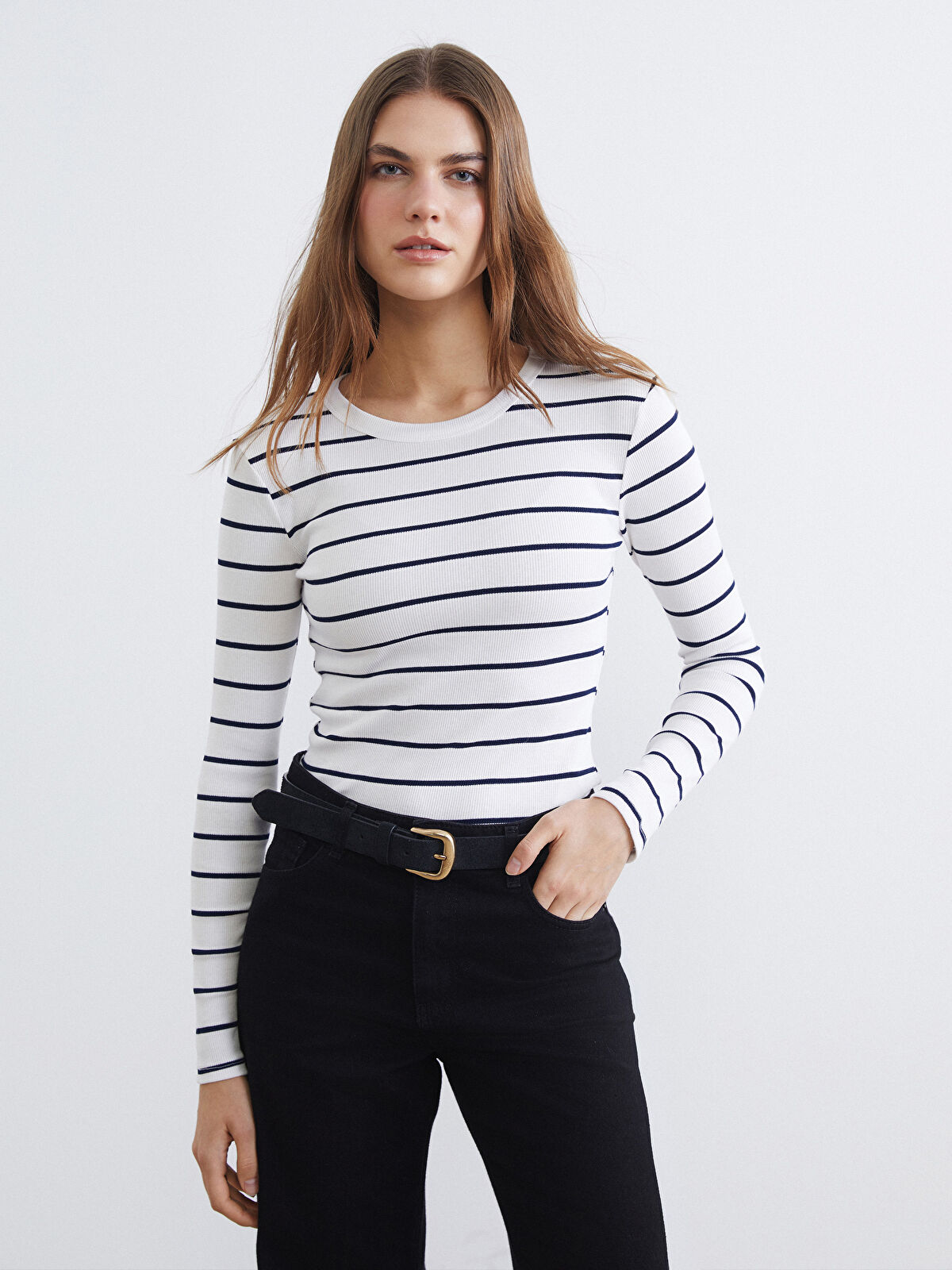 LCWAIKIKI Basic Bisiklet Yaka Çizgili Kadın Body