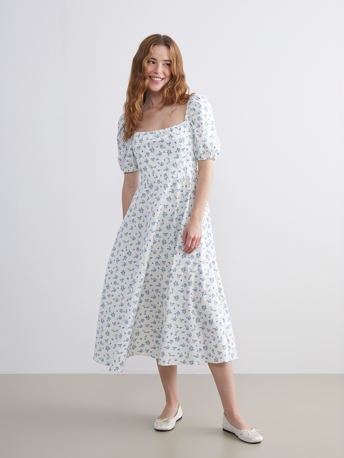 XSIDE Square Neck Floral Balloon Sleeve Dress - S6CA38Z8-LQQ | LC