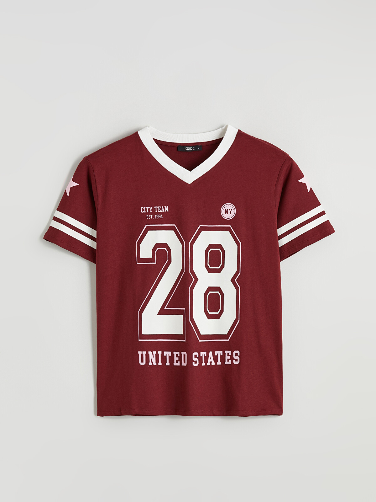XSIDE Bordo Baskılı Oversize %100 Pamuklu Kadın Tişört - S6CA39Z8