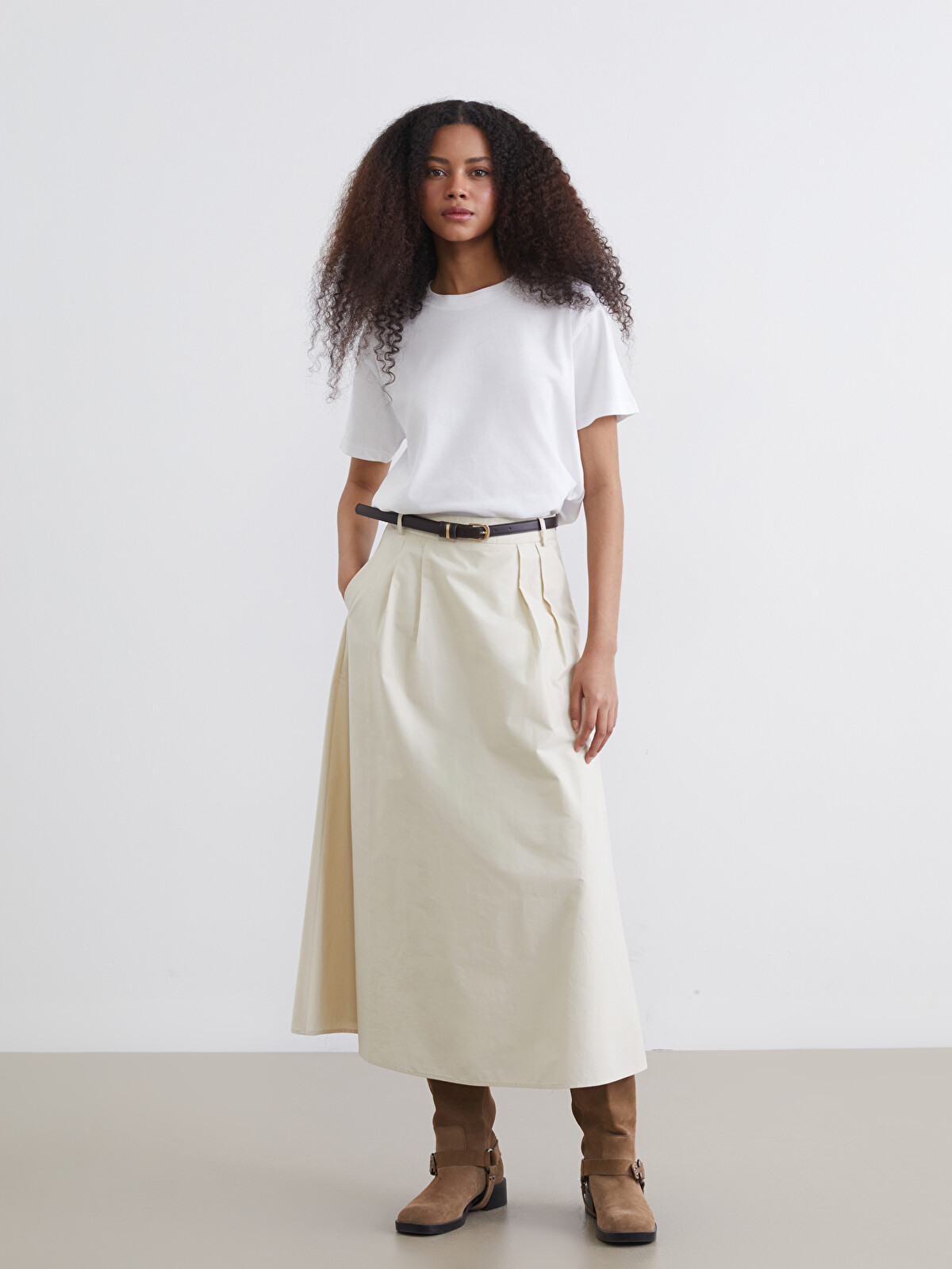 XSIDE Women's A-line Skirt With Belted Waist And Pleated Detail