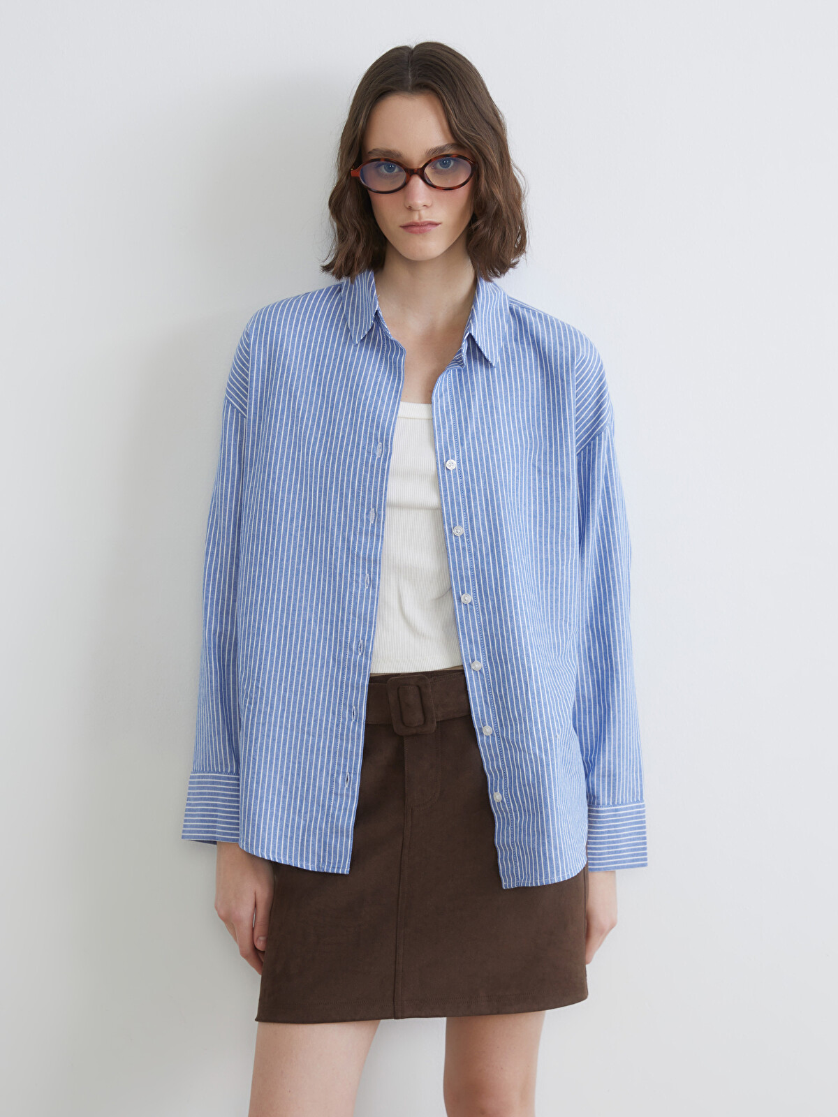 XSIDE Çizgili Oversize Oxford Kadın Gömlek - S6CD76Z8-LEN | LCW