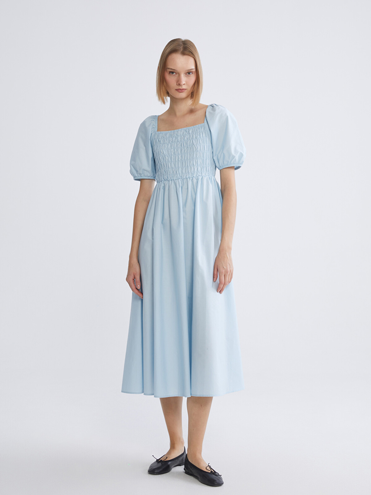 XSIDE Square Neck Balloon Sleeve Poplin Dress - S6CD79Z8-DLZ | LC