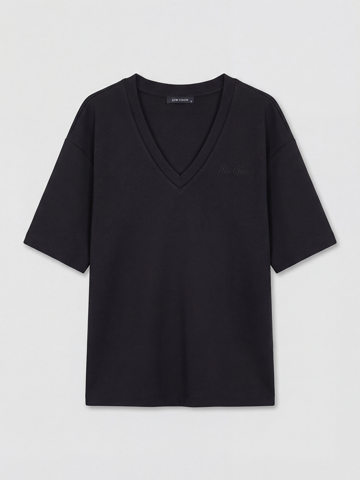 LCW Vision V Neck Embroidered Soft Touch Women's T-shirt