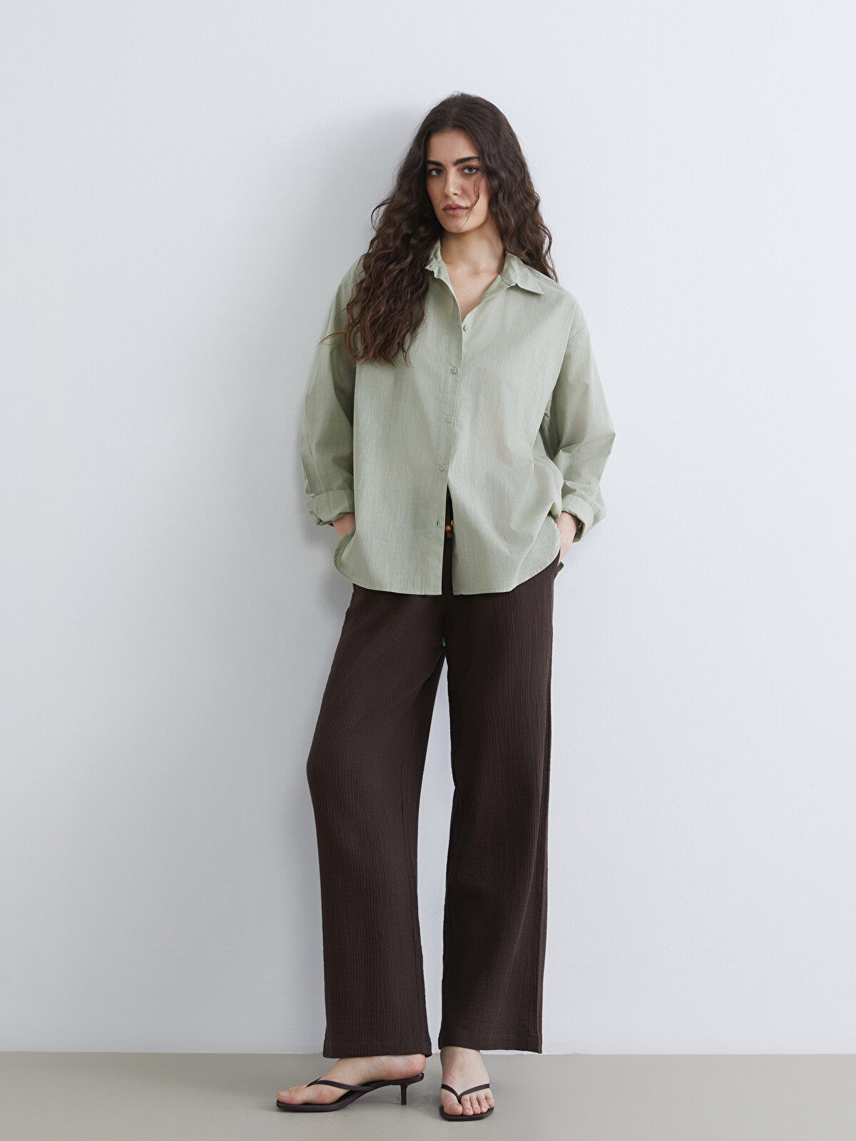 LCW Vision Textured Women's Trousers with Elastic Waistband