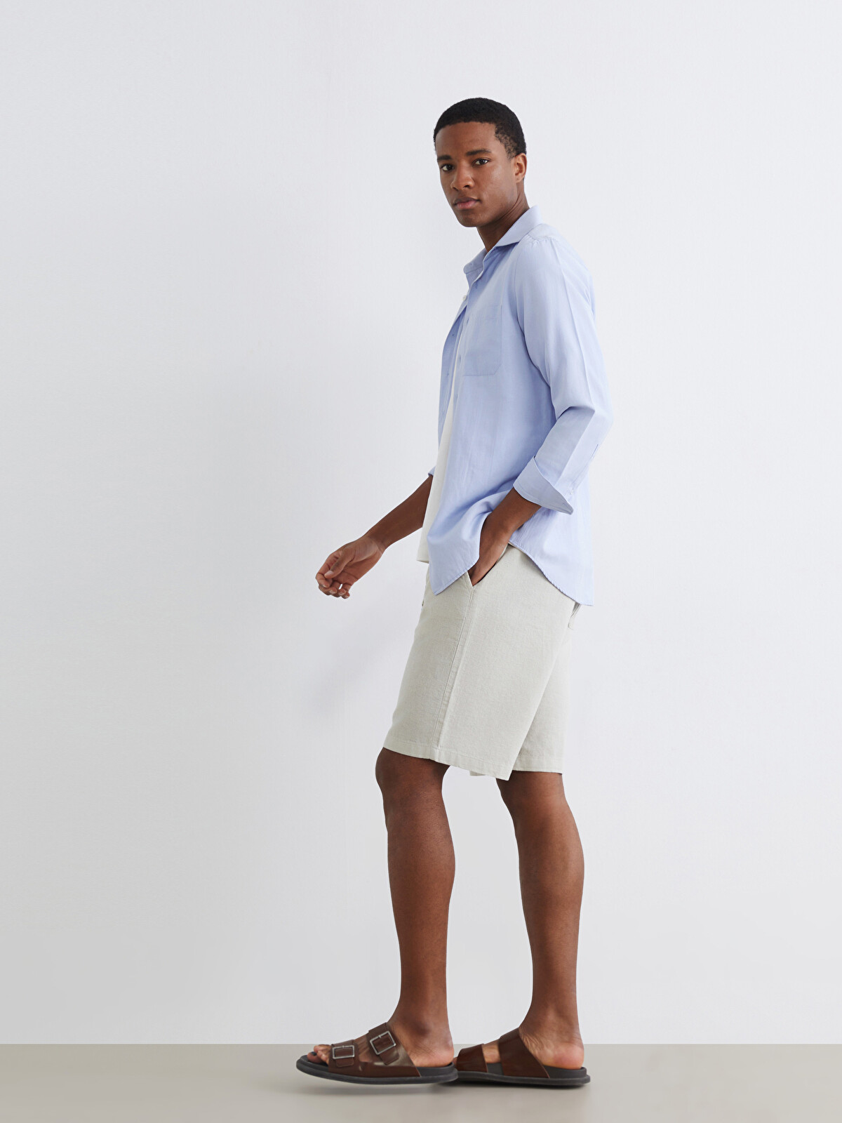 XSIDE Loose Fit Linen-look Men's Shorts - S6CO81Z8-J1R | LC Waikiki