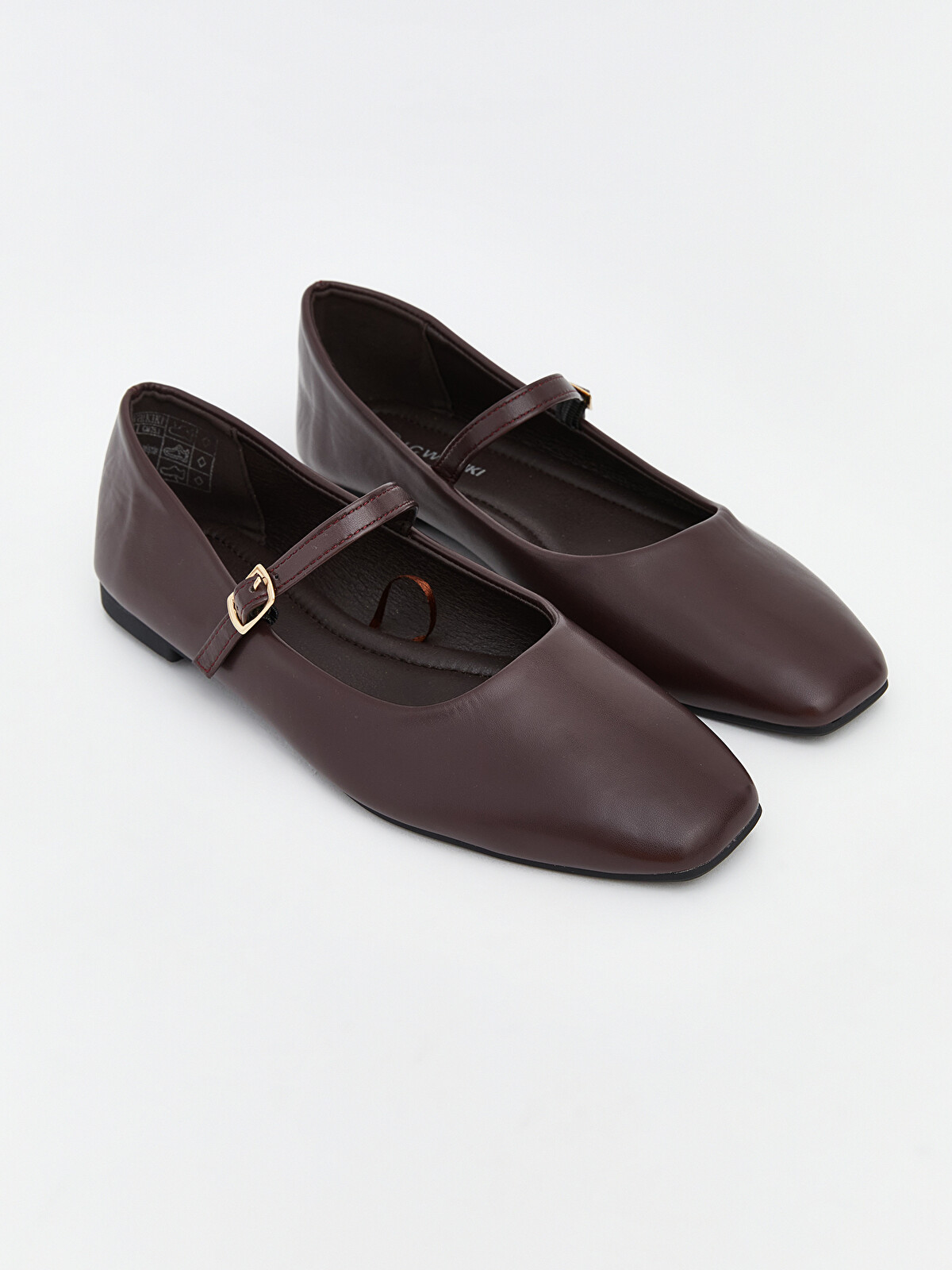 LCW STEPS Square-toe, Leather-look Ballet Flats For Women