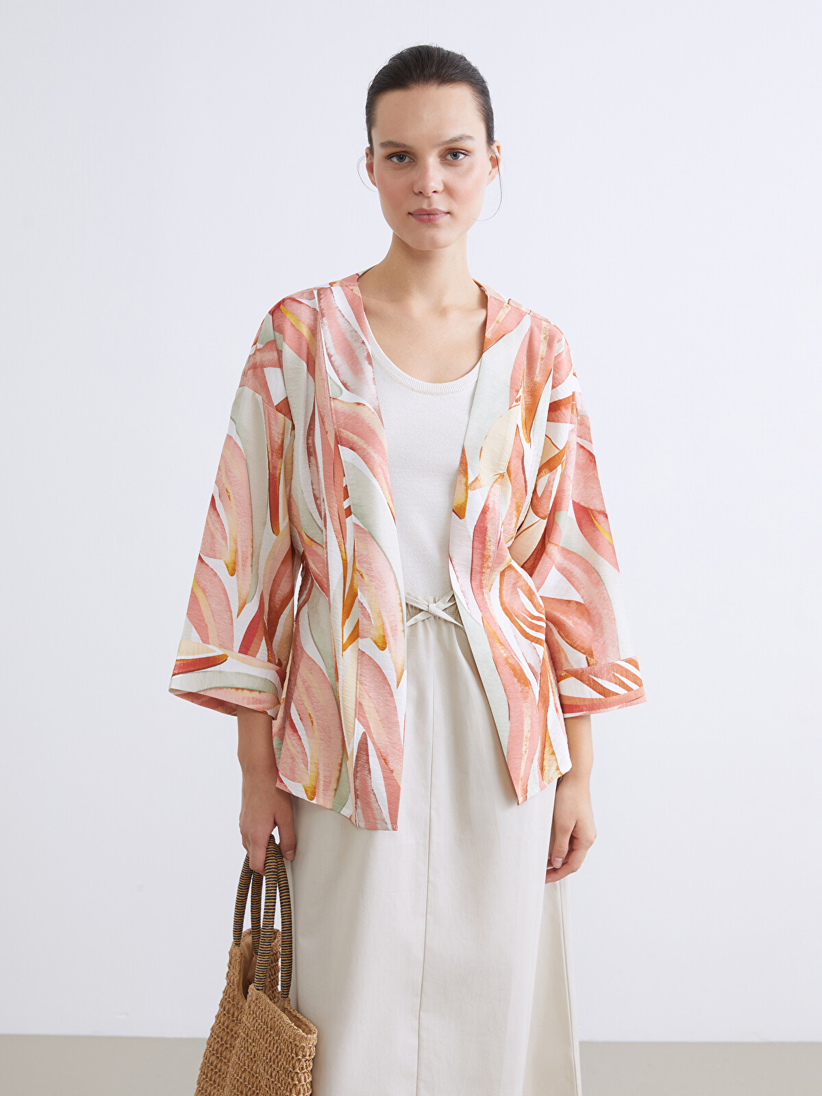 LCW STUDIO Shawl Collar Patterned Women's Kimono - S6CU46Z8-F9C