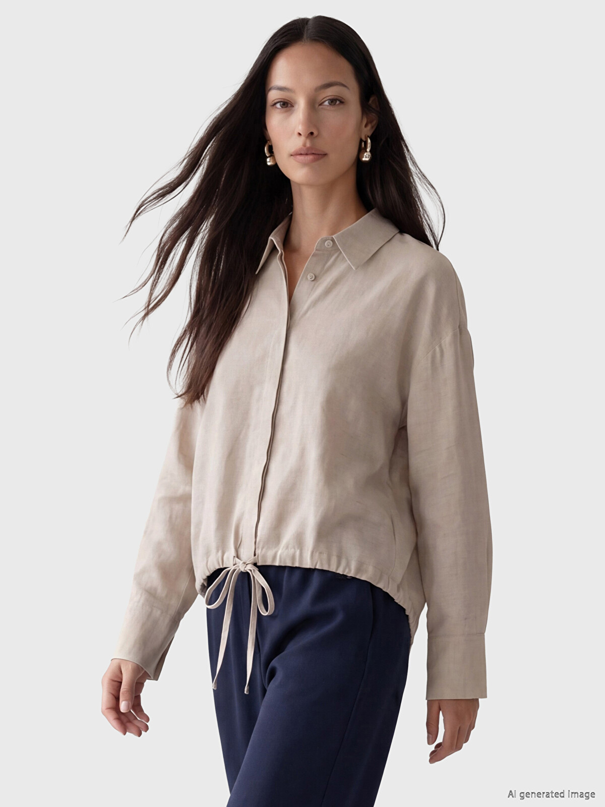 LCWAIKIKI Classic Linen-Look Women's Shirt - S6CU85Z8-R9J | LC Waikiki
