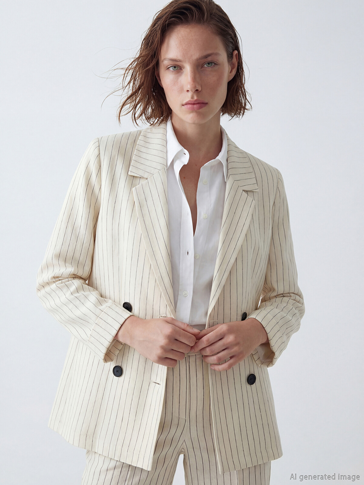 LCWAIKIKI Classic Striped Linen Blend Women's Blazer Jacket