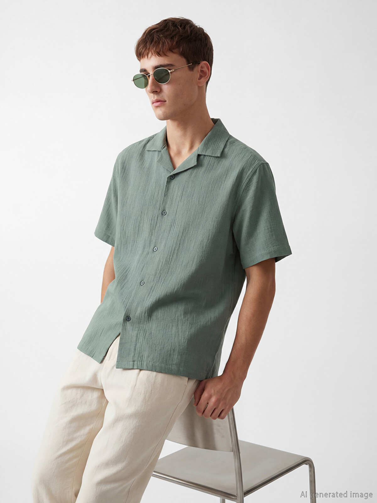 LCW Vision Regular Fit Resort Collar Muslin Men's Shirt