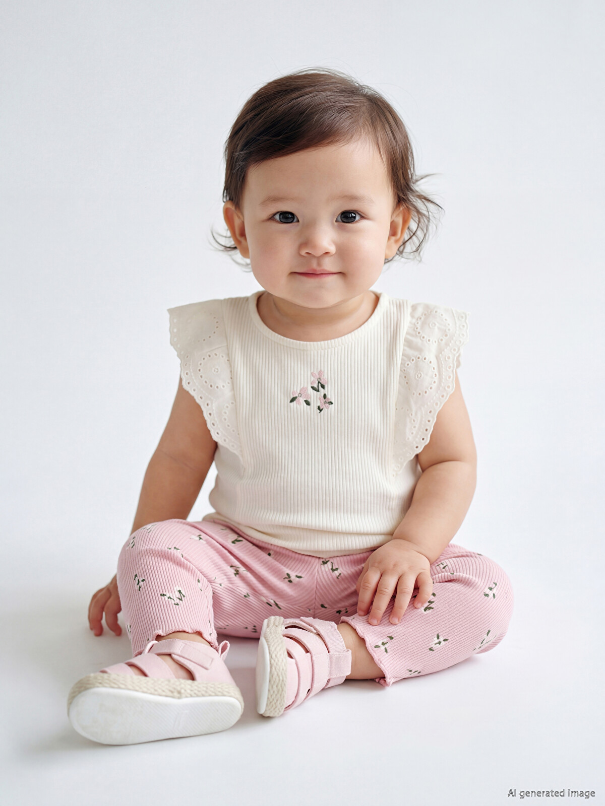 LCW baby Ekru Çiçek Desenli Kız Bebek Taytlı Takım - S6DS29Z1-FDL