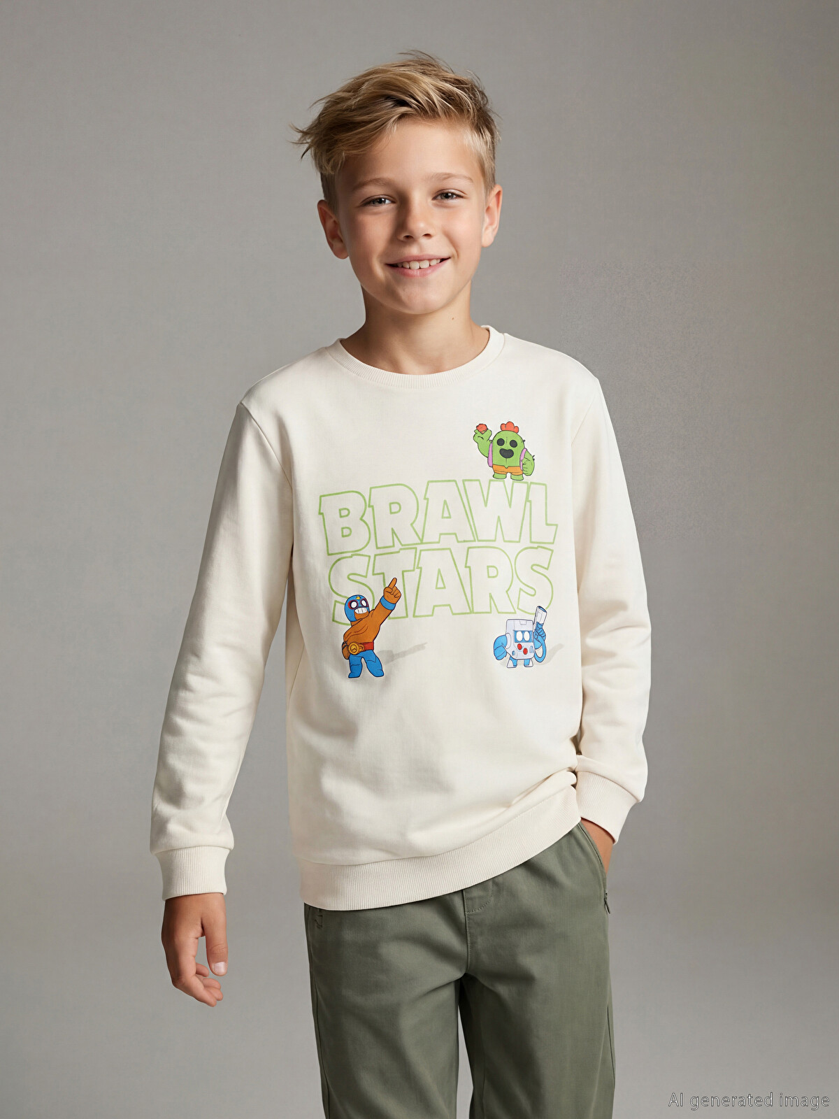 LCW Kids Bej Bisiklet Yaka Brawl Stars Baskılı Erkek Çocuk