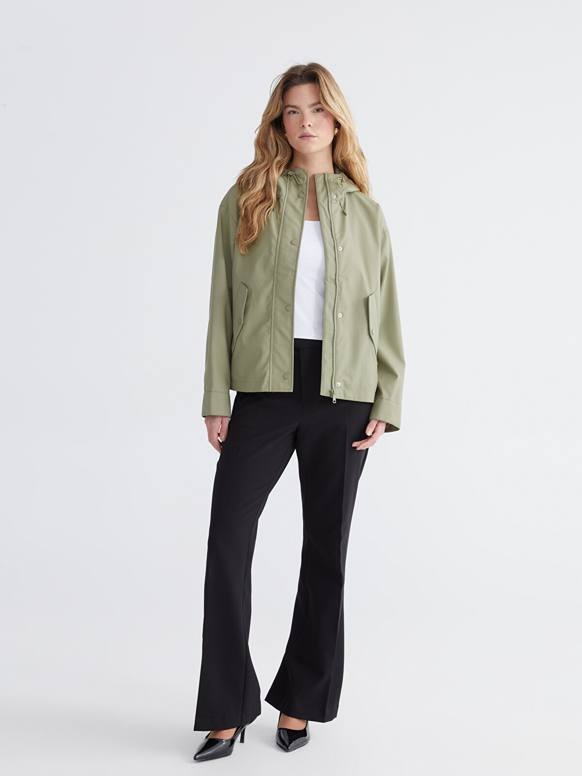 LCW Comfort Femei Hooded Oversized Piele ecologică Impermeabil