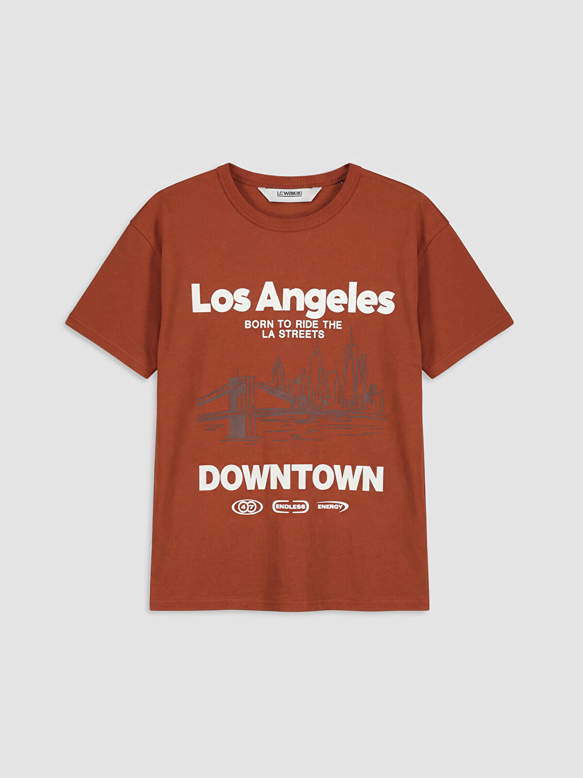 LCW Kids Turuncu Bisiklet Yaka Los Angeles Baskılı Erkek Çocuk