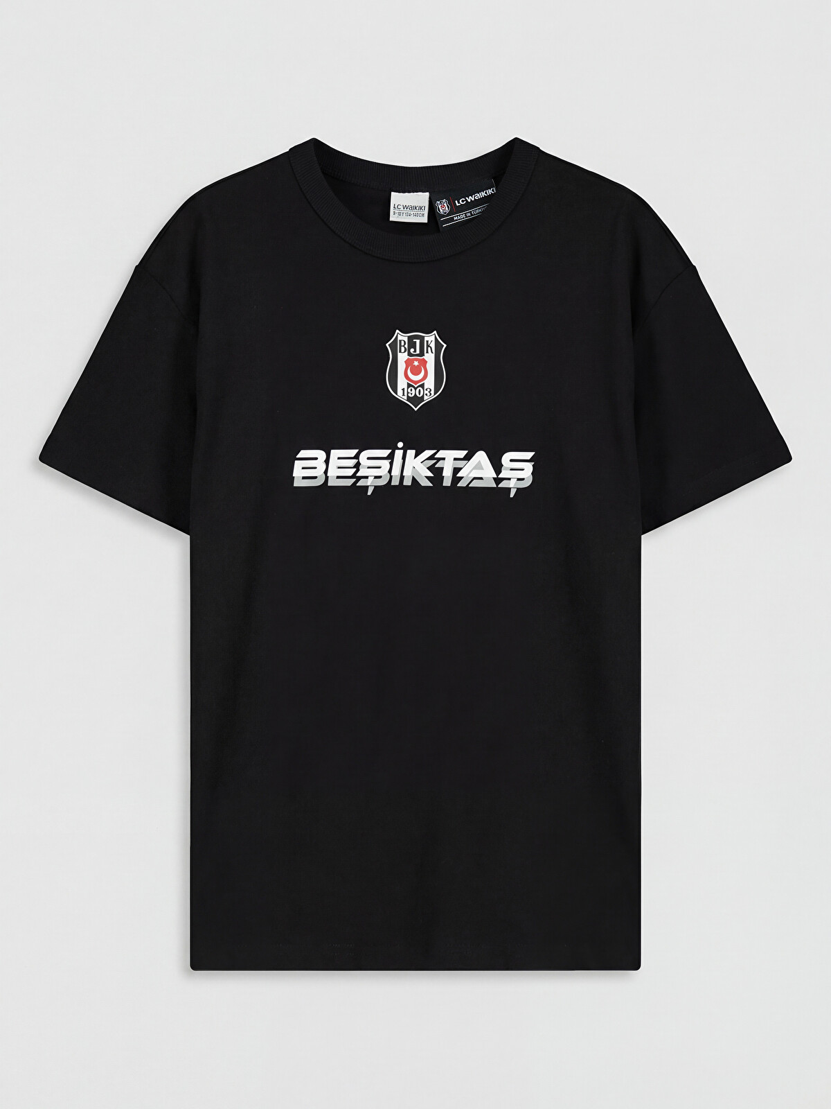 LCW Kids Siyah Bisiklet Yaka Beşiktaş Baskılı Erkek Çocuk Tişört