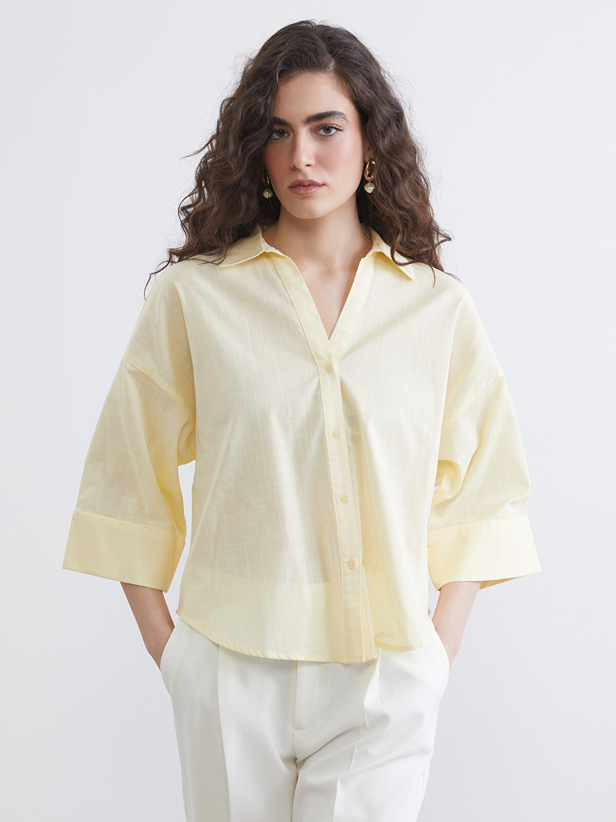 LCW Vision Oversize Poplin Women's Shirt - S6EQ69Z8-ETY | LC Waikiki
