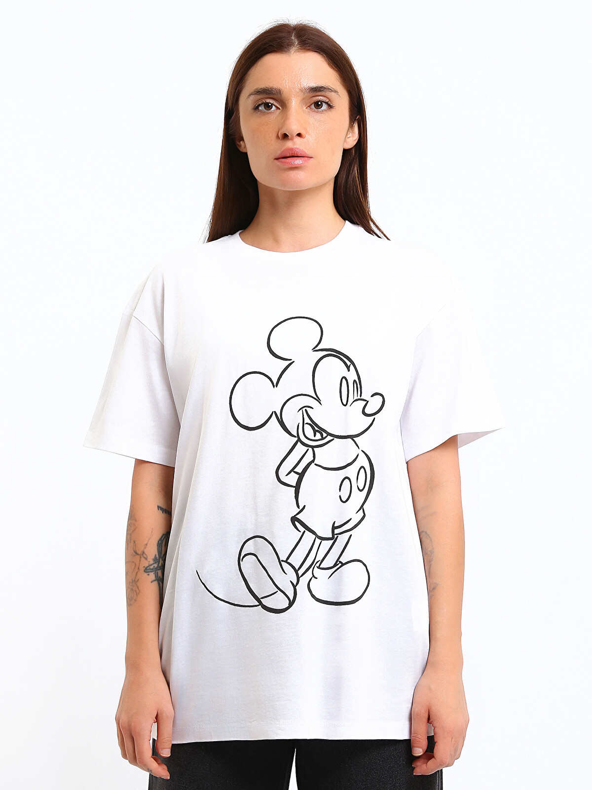 XSIDE Bisiklet Yaka Mickey Mouse Baskılı Kadın Tişört - S6ER58Z8