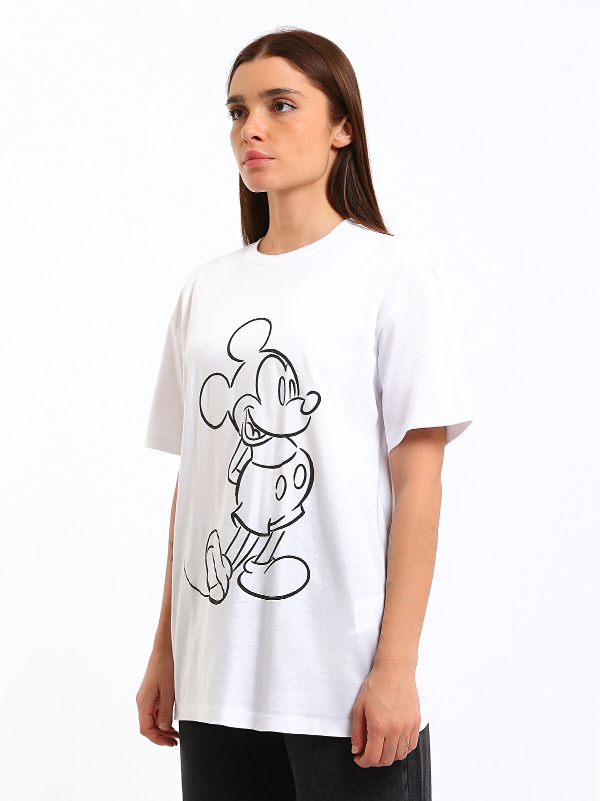 XSIDE Bisiklet Yaka Mickey Mouse Baskılı Kadın Tişört - S6ER58Z8