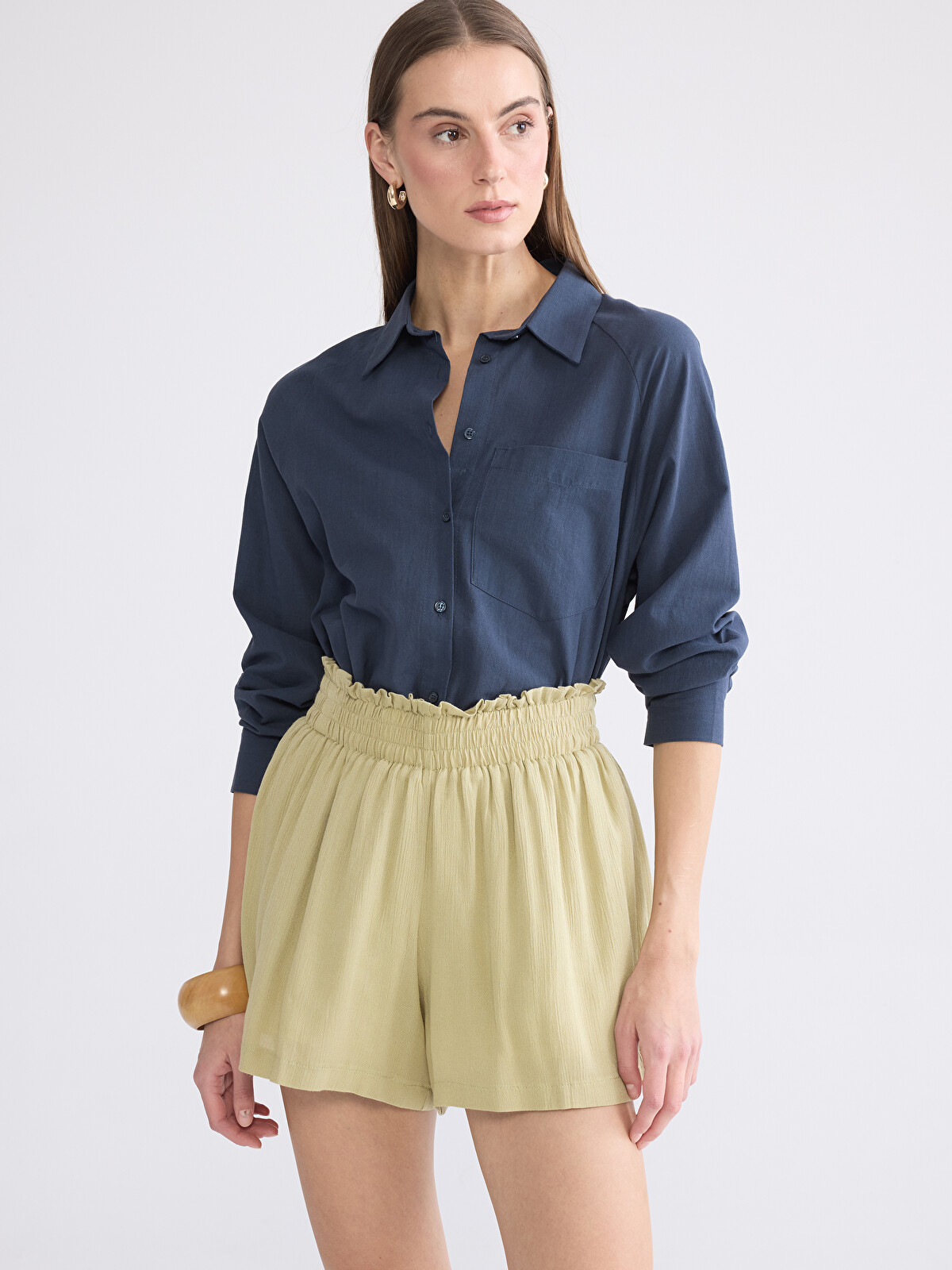 パンツ SUPER TWILL S+S RAYERED SKIRT SHORTS LC WAIKIKI Elastic Waist Women's Pleated Shorts - S6FE56Z8-1SZ