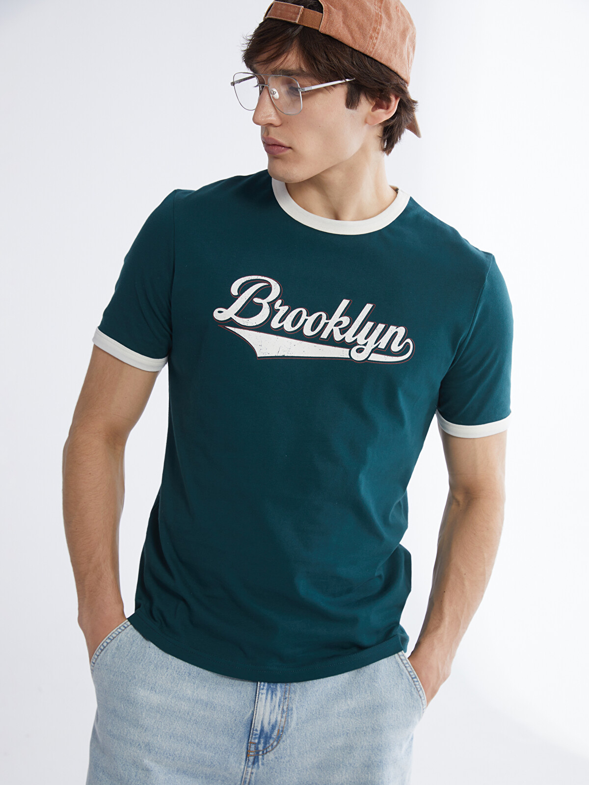 XSIDE Yeşil Bisiklet Yaka Brooklyn Baskılı Erkek Tişört - S6FG56Z8
