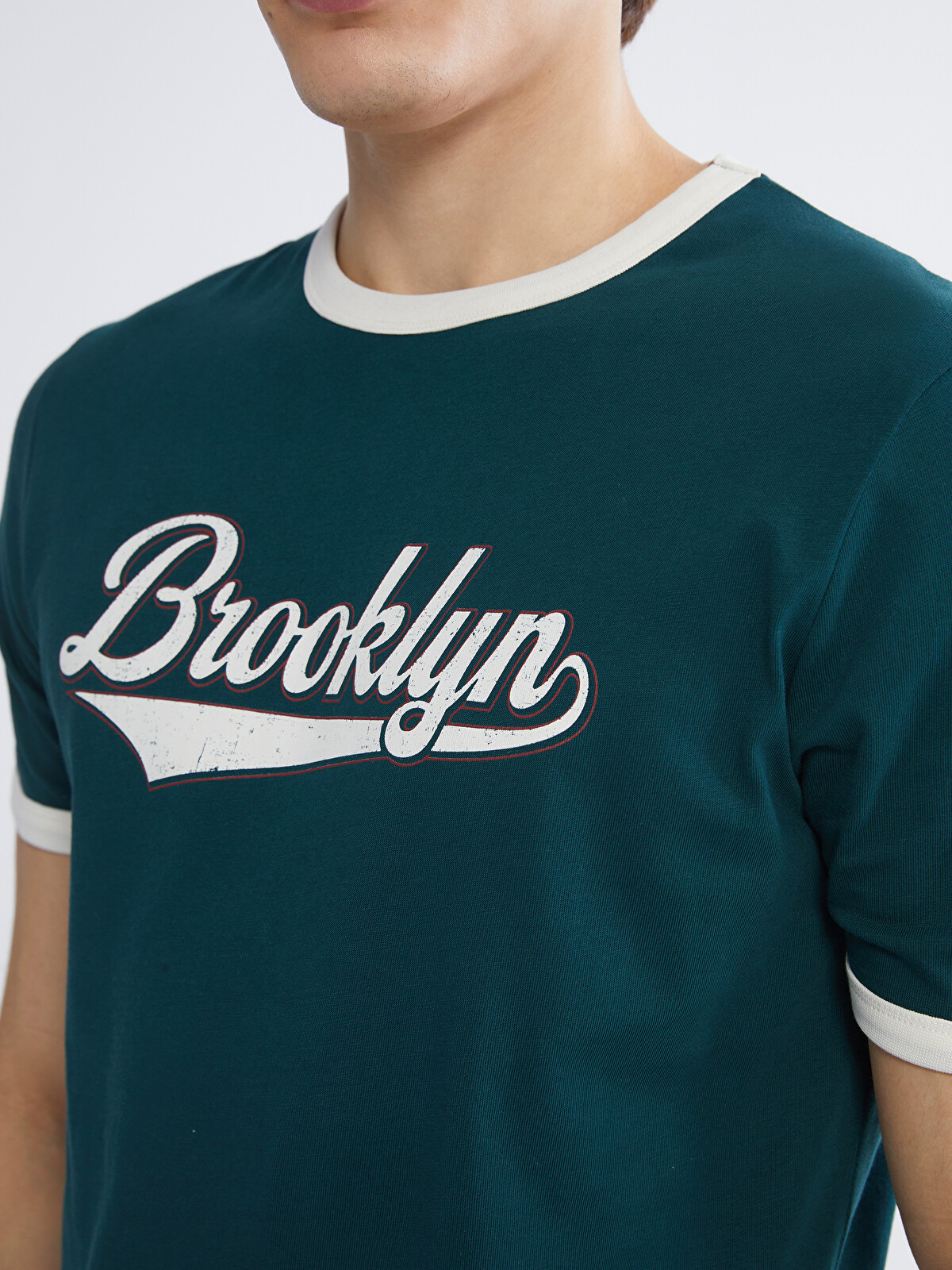 XSIDE Yeşil Bisiklet Yaka Brooklyn Baskılı Erkek Tişört - S6FG56Z8