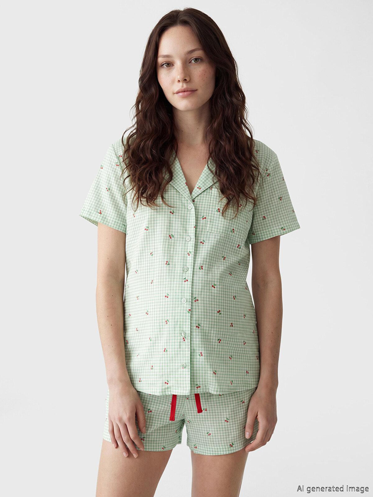 LCW DREAM Collared Neck Maternity Shortie Pyjama Set - S6FH02Z8