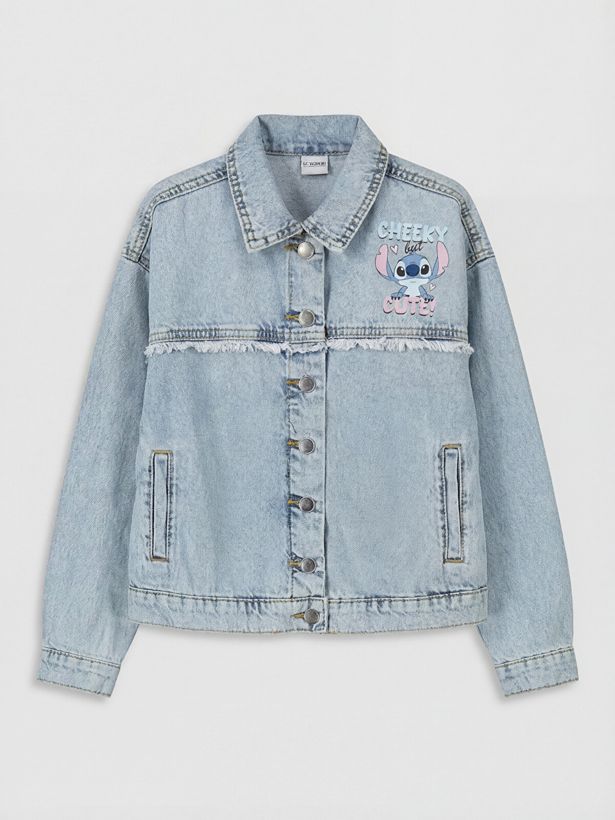 LCW Kids Stitch Baskılı Kız Çocuk Jean Ceket