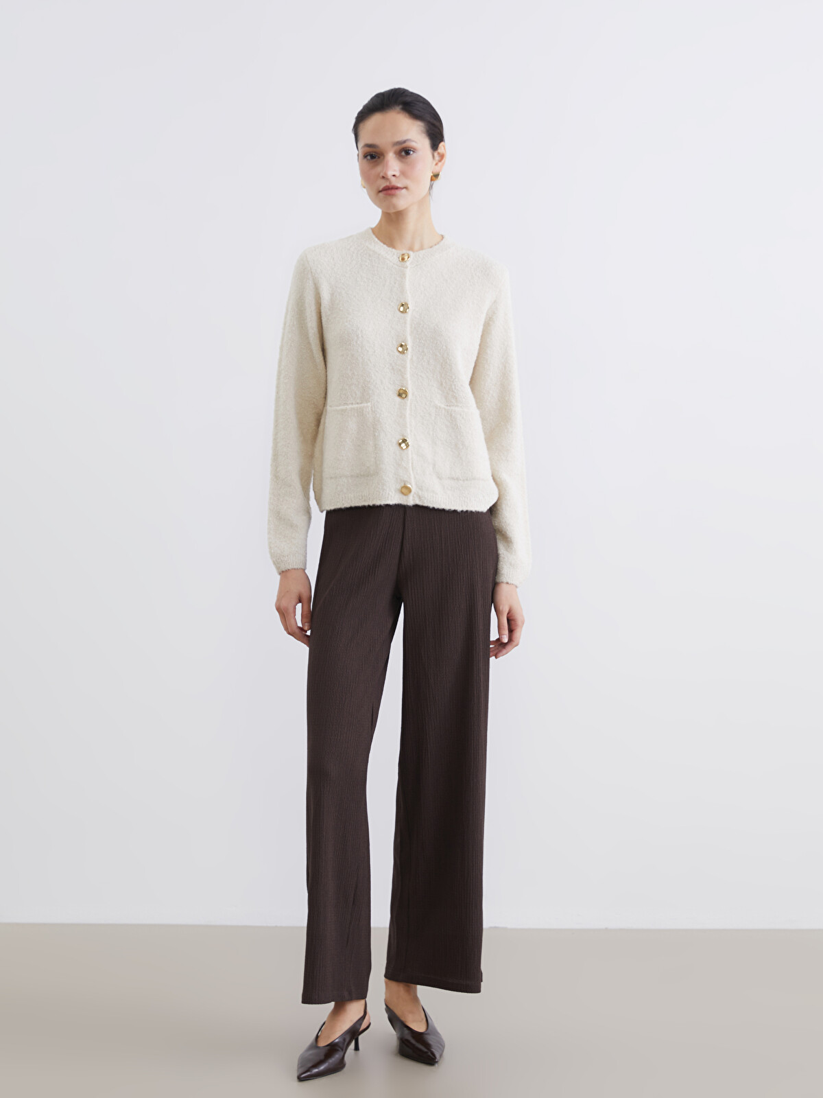 LCW Modest Textured Women's Trousers With Elastic Waistband