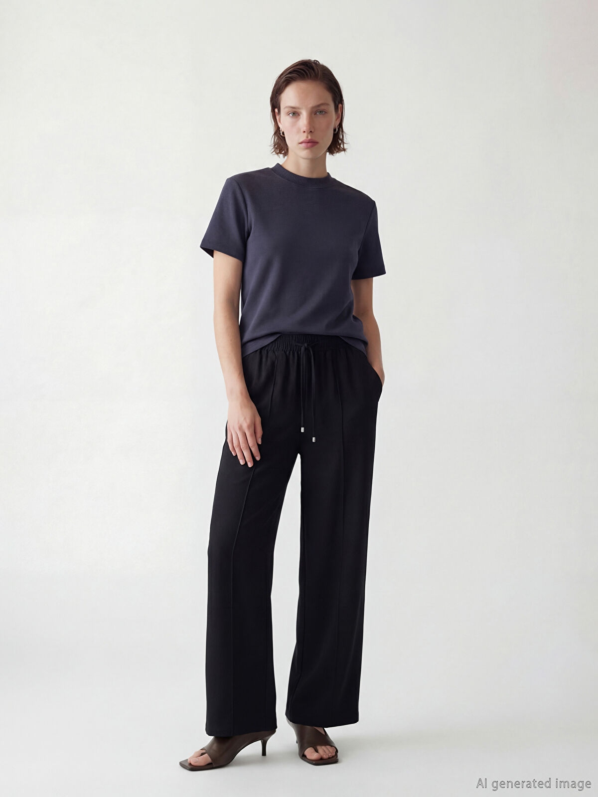 LCW STUDIO Beli Lastikli Geniş Paça Kadın Pantolon