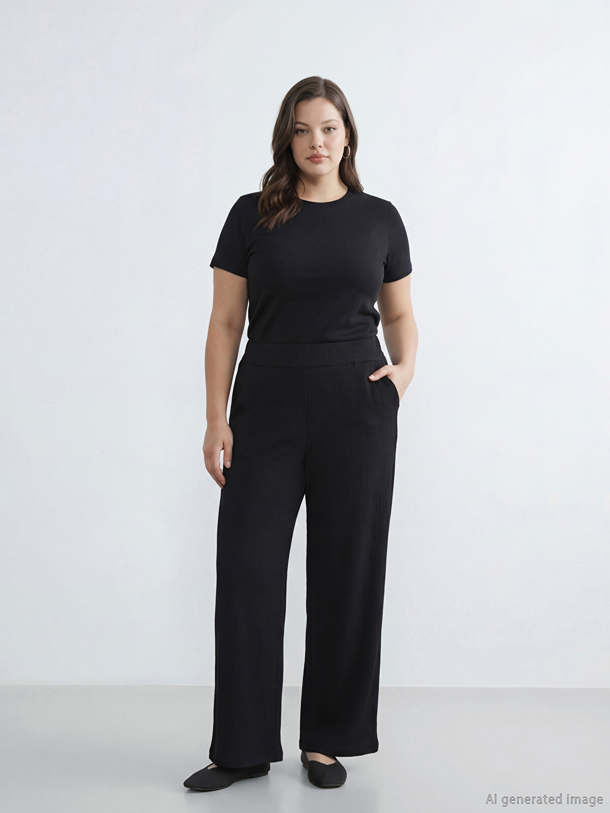 LCW Grace Elastic Waist Textured Wide Leg Women's Trousers