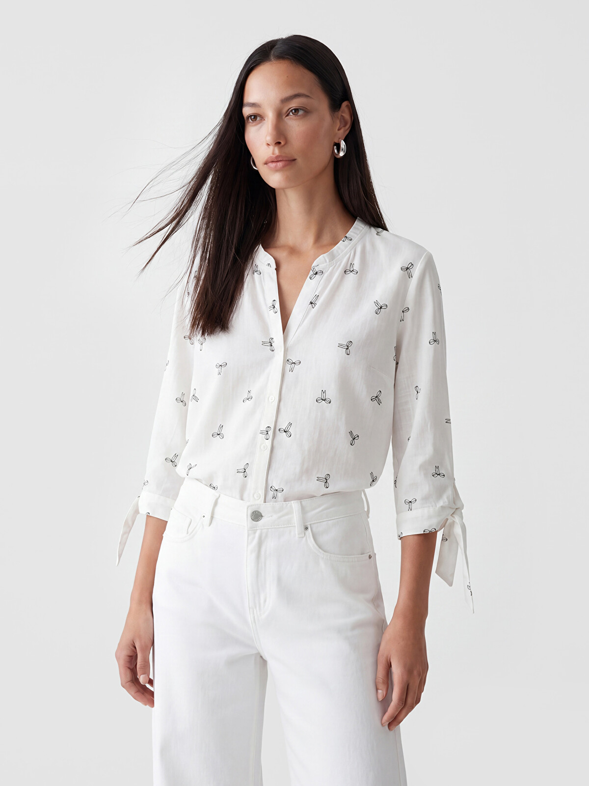 LCW EVERYDAY Notch Neck Embroidered Women's Shirt - S6FP72Z8-LQJ