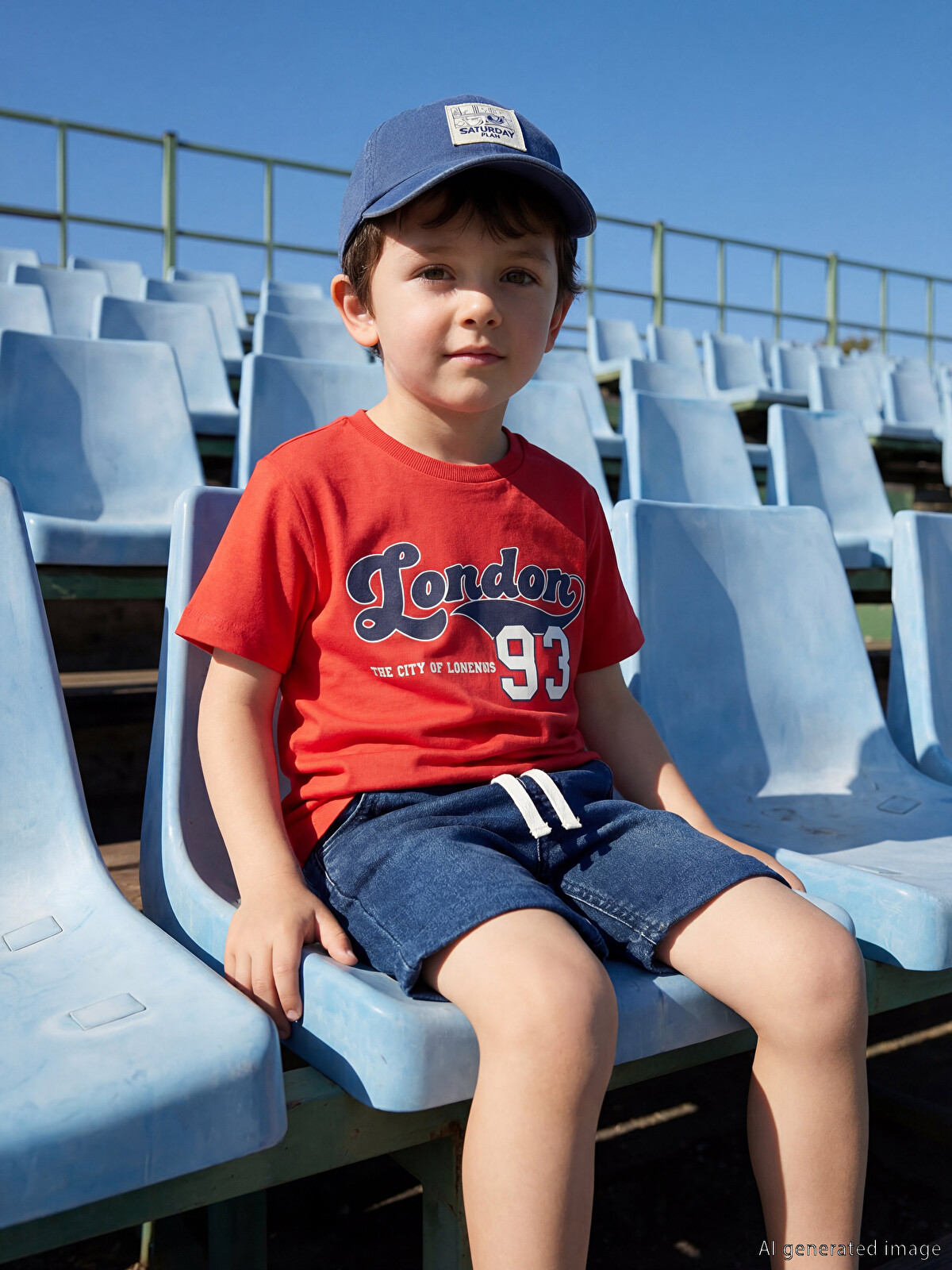 LCW Kids Kırmızı Bisiklet Yaka London Baskılı Erkek Çocuk Tişört