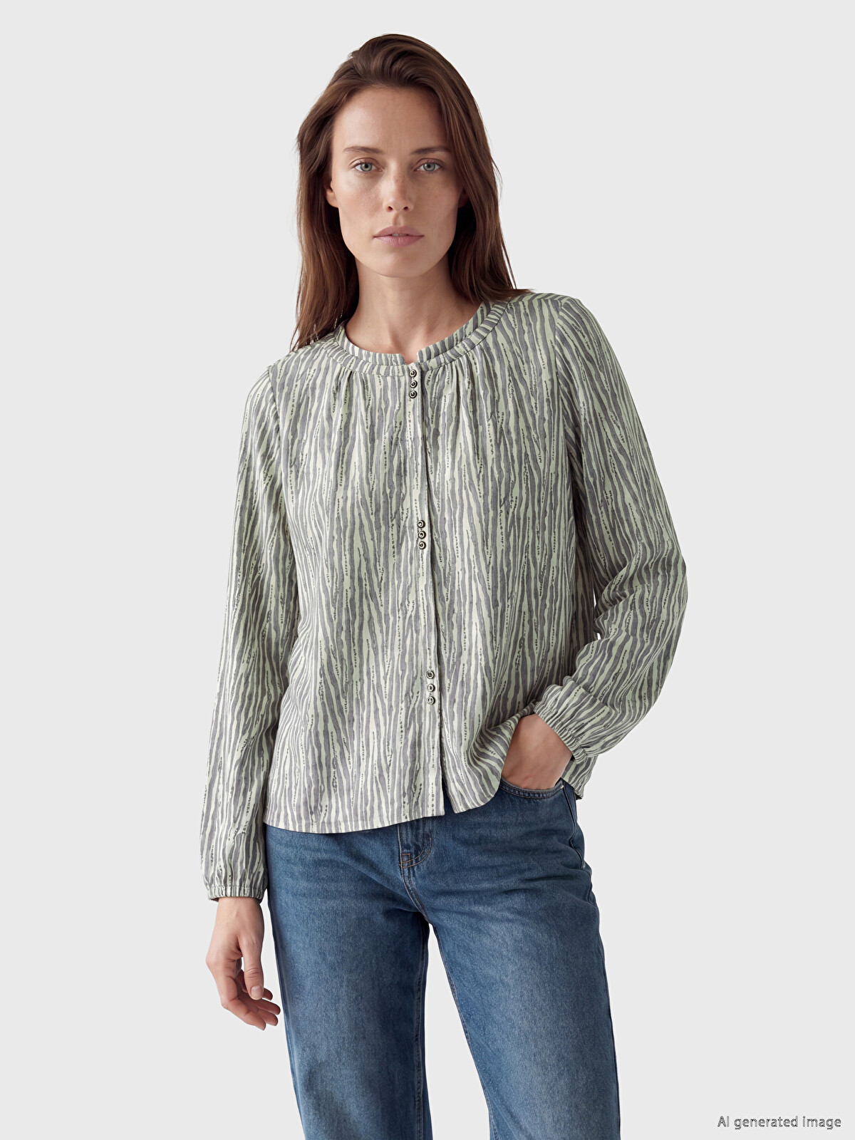 LCW Grace Crew Neck Patterned Blouse - S6FR41Z8-LRV | LC Waikiki