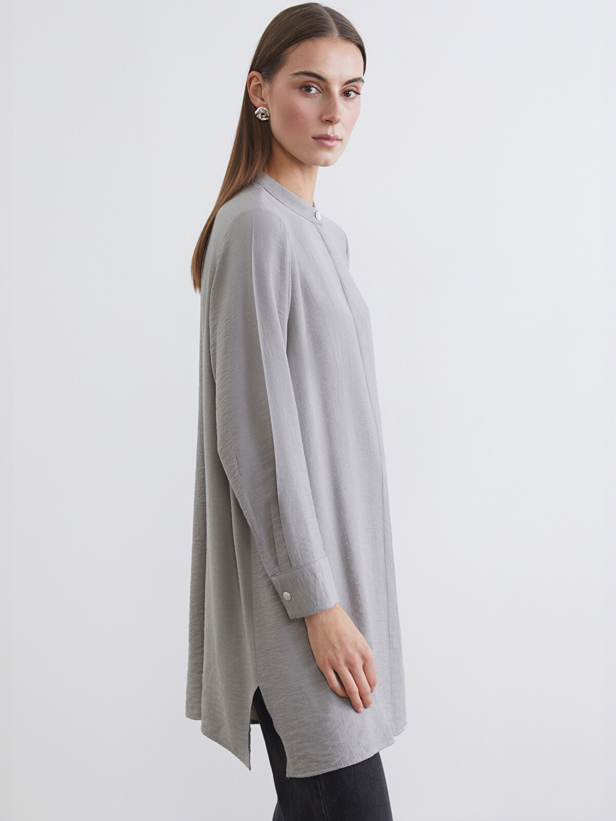 LCW Grace Grandad Collar Textured Women's Shirt Tunic