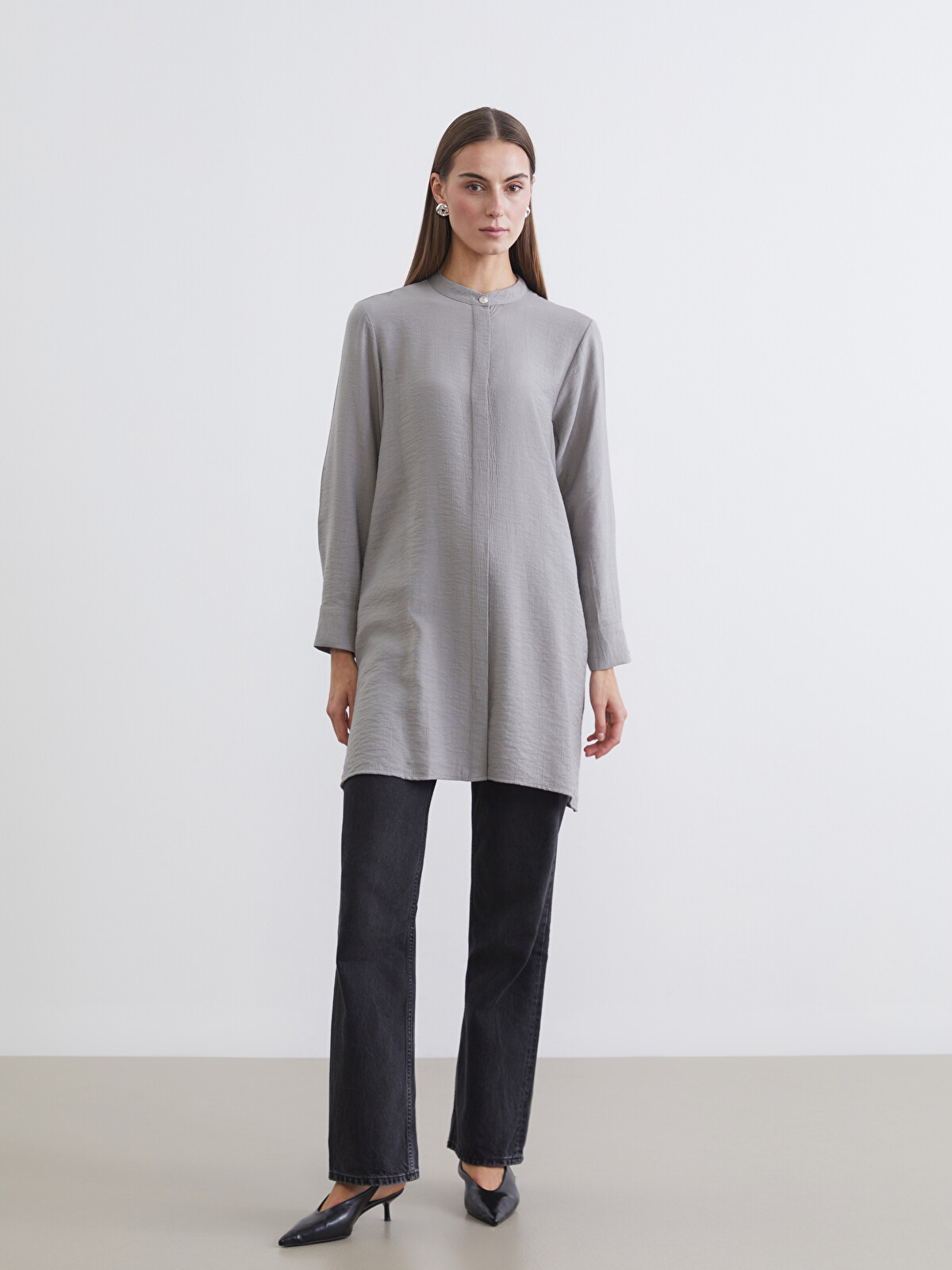 LCW Grace Grandad Collar Textured Women's Shirt Tunic - S6FR79Z8