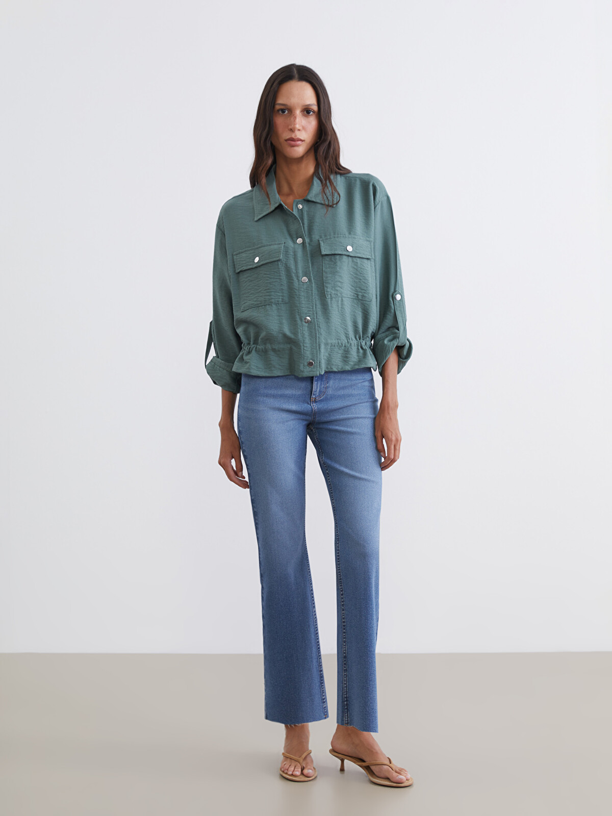 LCW Vision Textured Oversize Women's Shirt - S6FV40Z8-H9D | LC Waikiki
