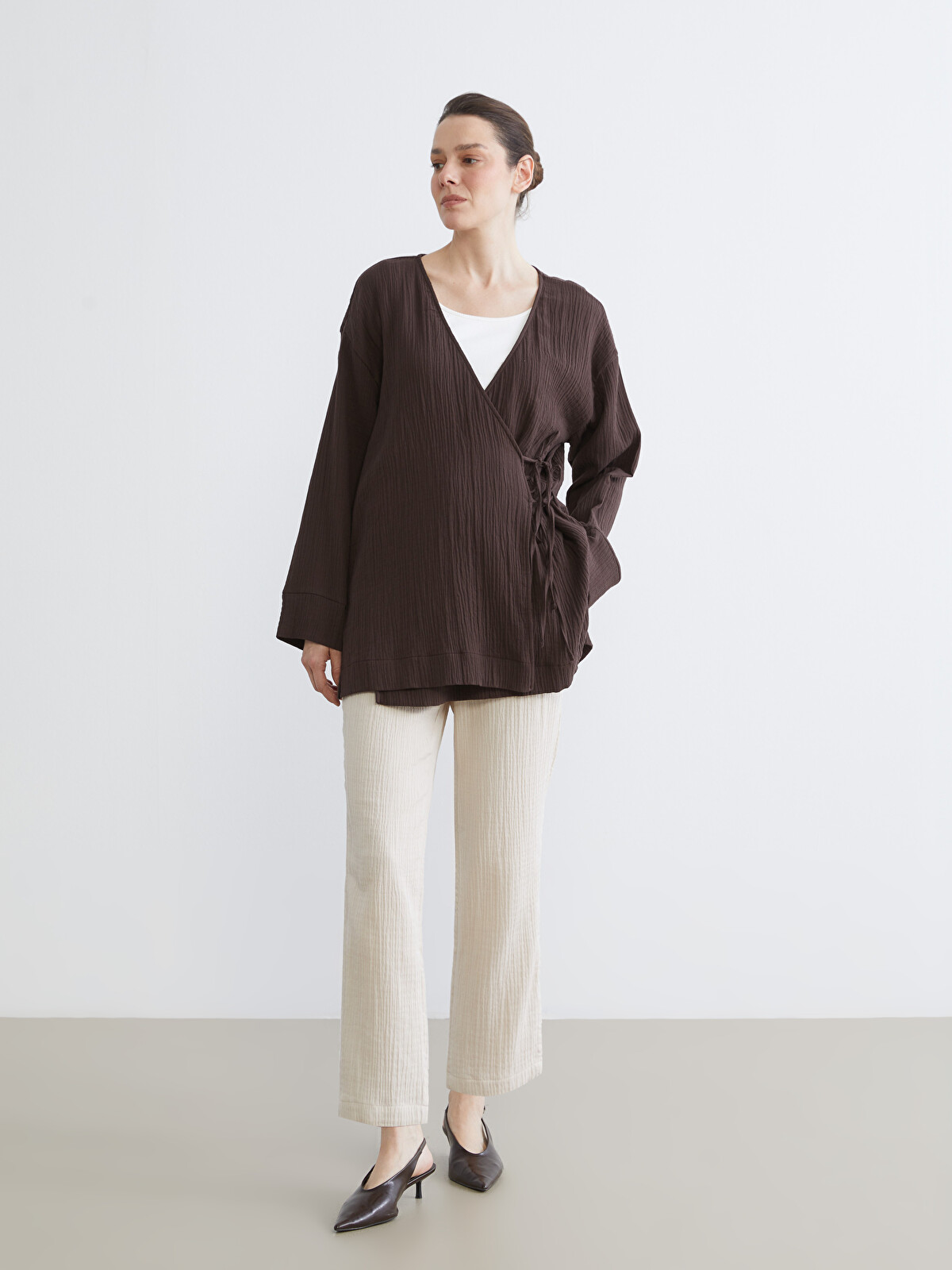 LCW EVERYDAY Kruvaze Yaka Dokulu Kadın Müslin Kimono - S6G012Z8
