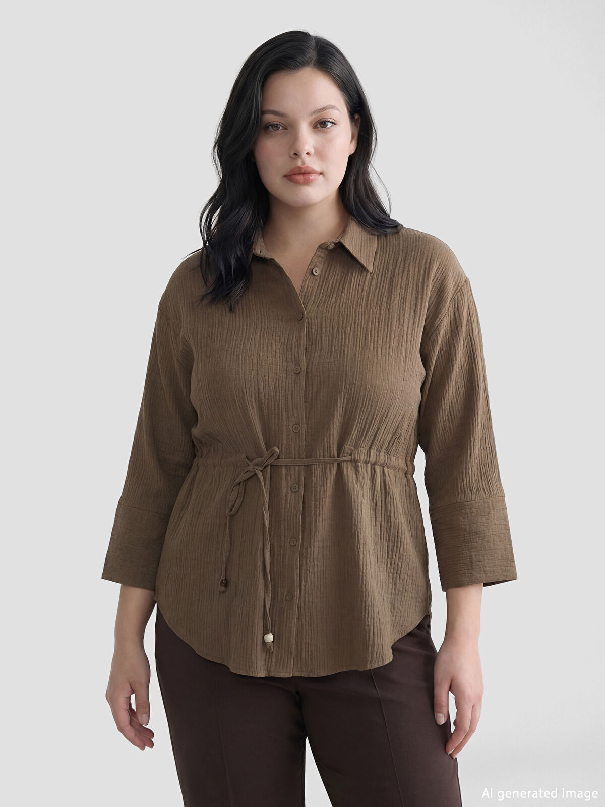 LCWAIKIKI Classic Textured Tie-Front Muslin Shirt - S6G058Z8-HCT
