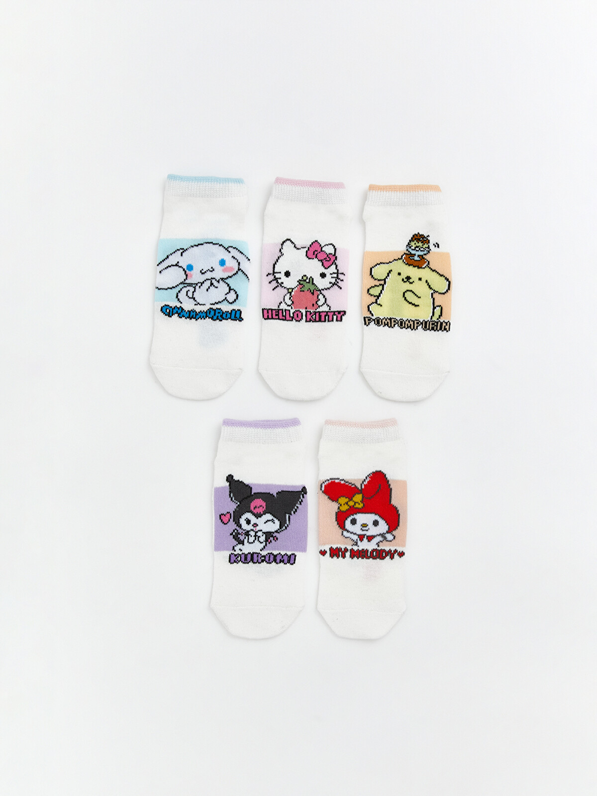 LCW Kids Hello Kitty Patterned Girls' Trainer Socks 5 Pack