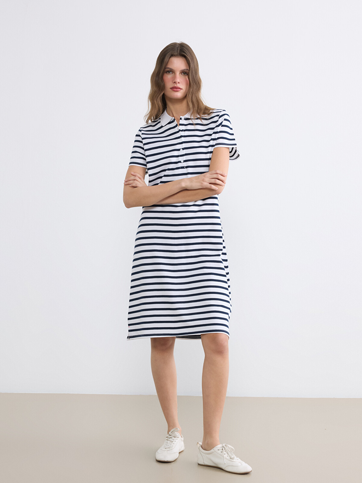 LCWAIKIKI Classic Polo Collar Striped Pique A Form Dress