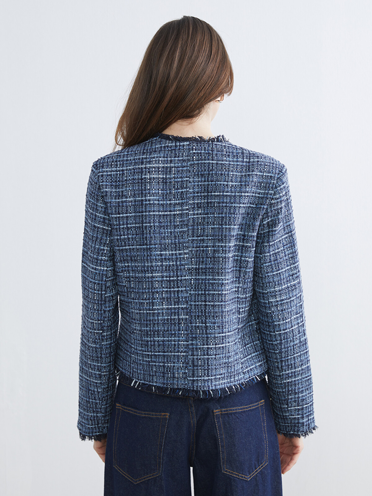 LCW STUDIO Round Neck Plaid Women's Tweed Jacket - S6G467Z8-LN6