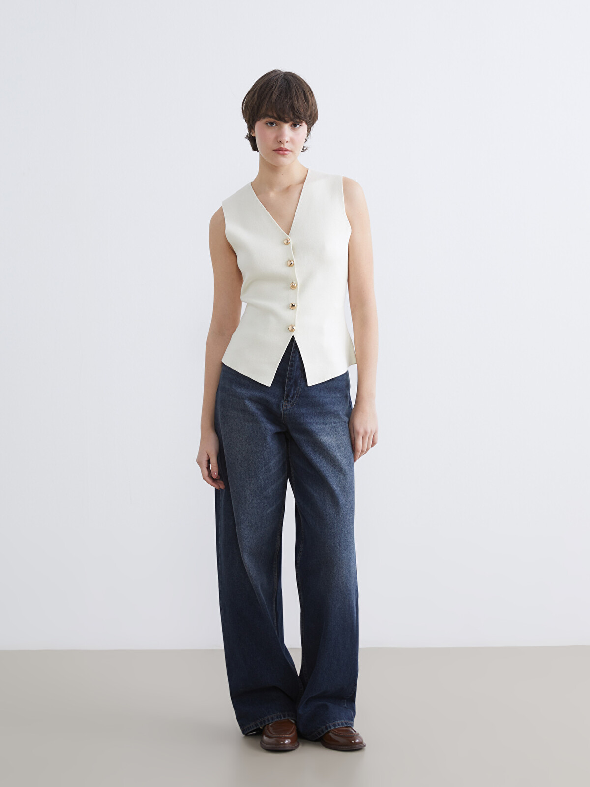 XSIDE V Neck Women's Knitwear Waistcoat - S6G608Z8-R9J | LC Waikiki