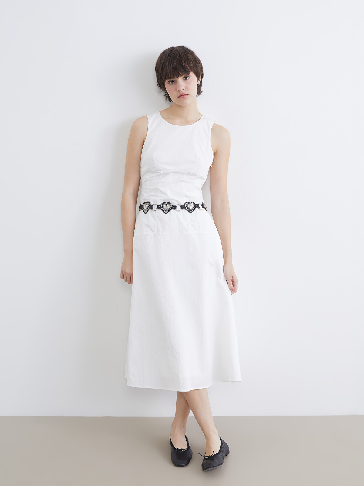XSIDE Crew Neck Sash A-line Dress - S6G652Z8-Q6K | LC Waikiki