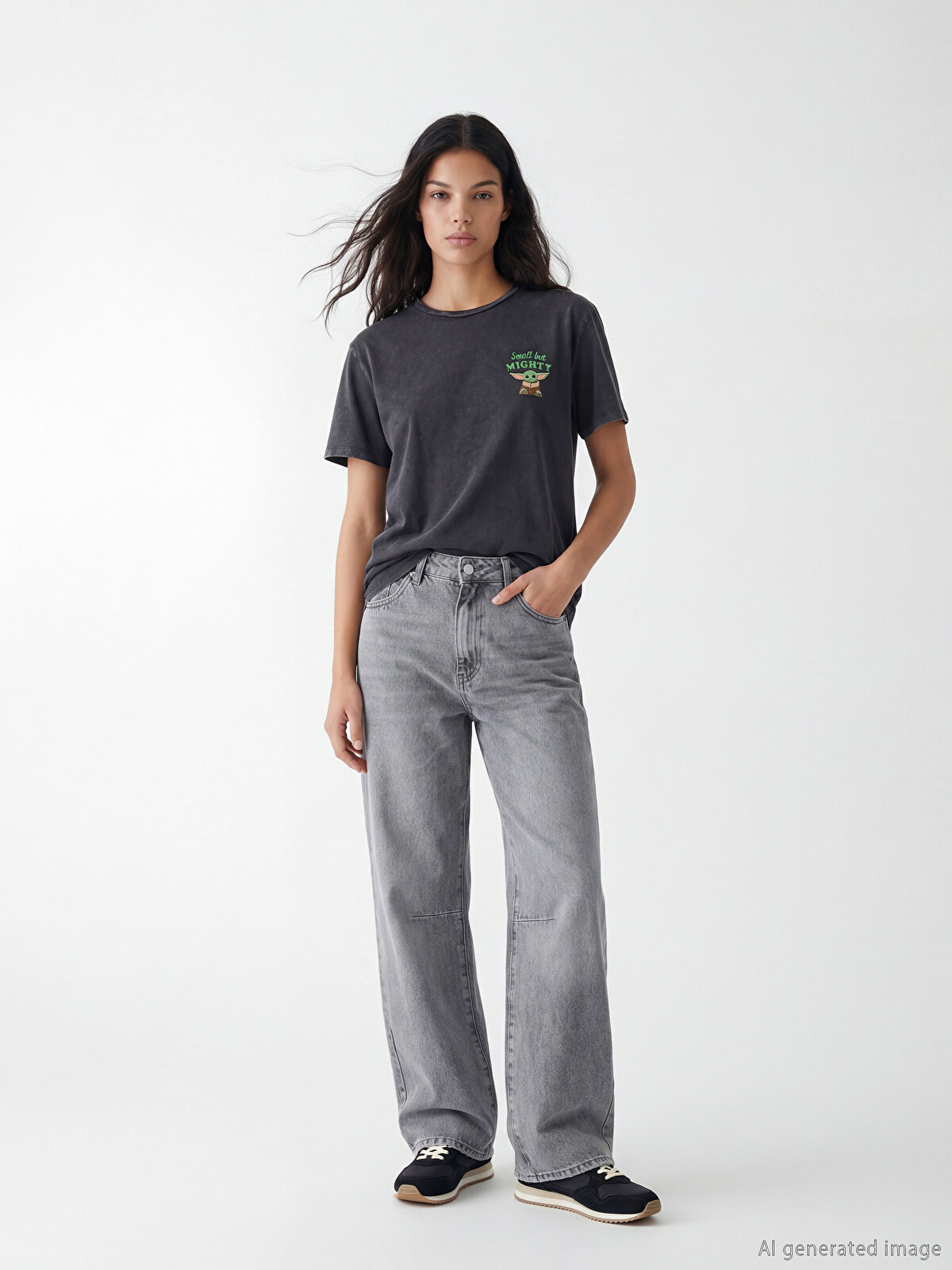 andwang Shirt pleated mini onepiece グレー XSIDE Crew Neck The Mandalorian Printed Women's T-shirt - S6G778Z8