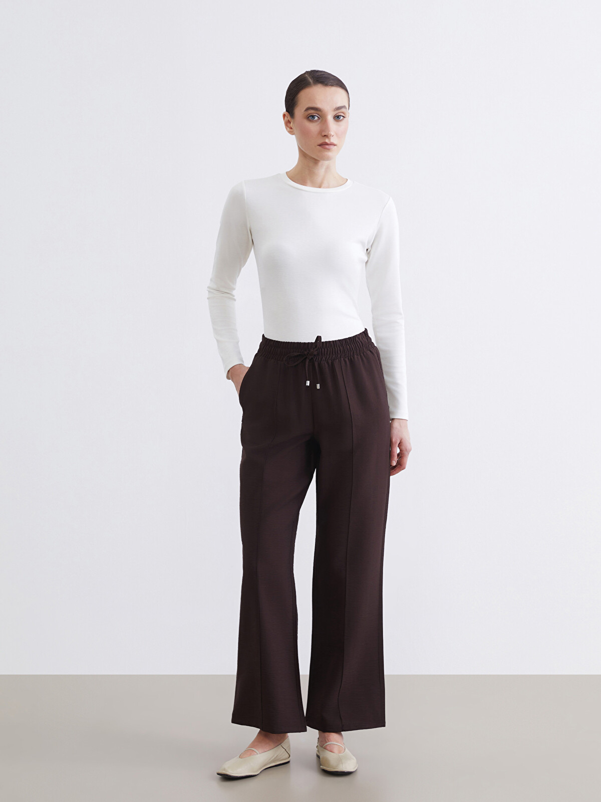LCW Modest Elastic Waist Wide Leg Women's Trousers