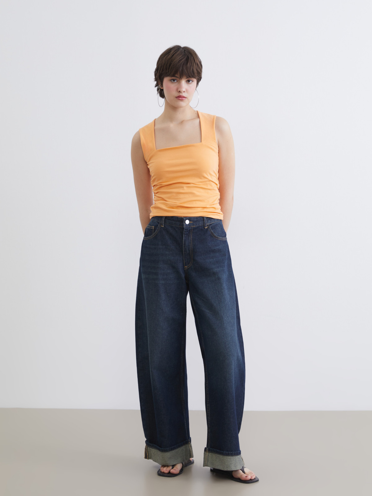 XSIDE Square Neck Ruched Women's Crop Top - S6G967Z8-ZT4 | LC Waikiki