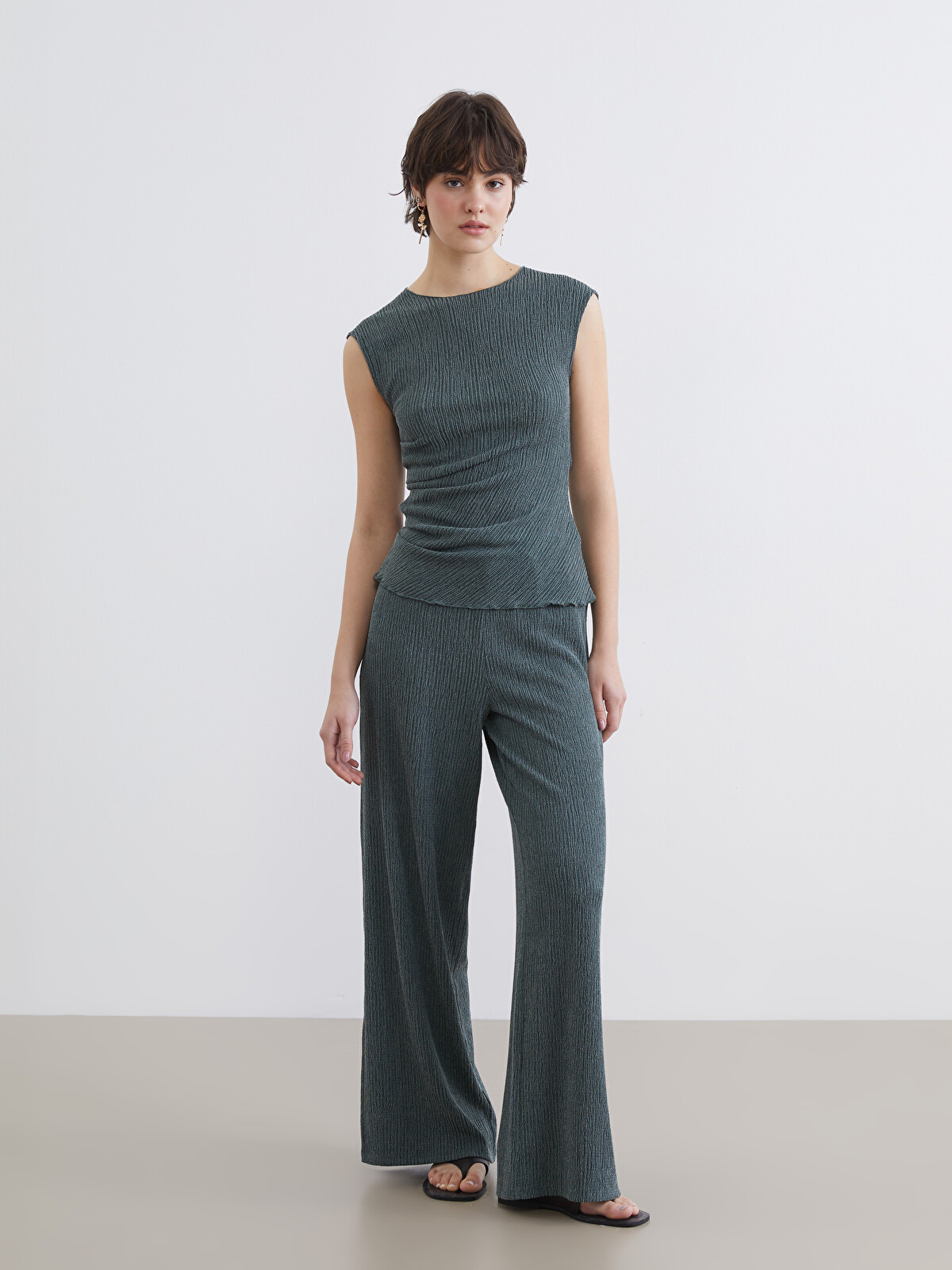 XSIDE Elastic Waist Textured Women's Trousers - S6G982Z8-ZSY | LC