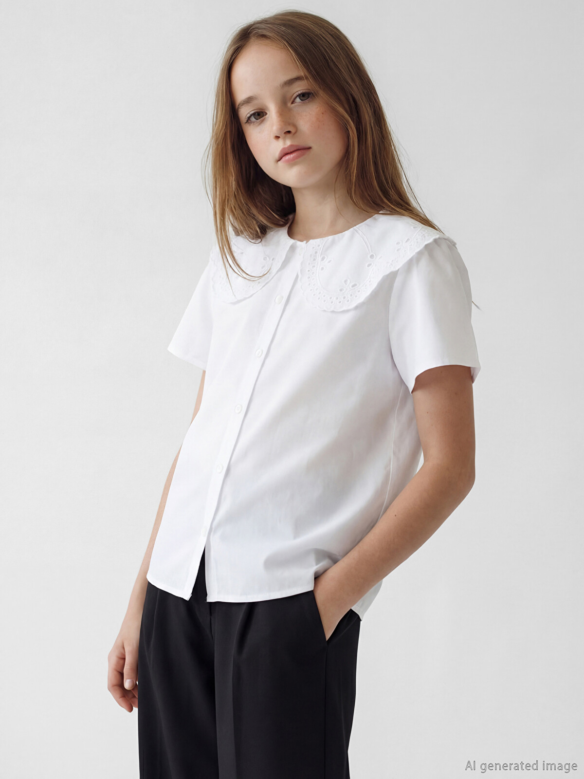 LCW Kids Beyaz Bebe Yaka Kız Çocuk Poplin Gömlek - S6G989Z4-Q6K | LCW