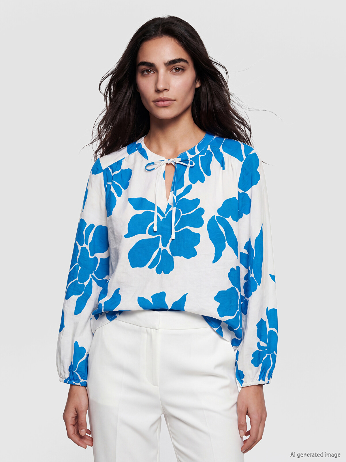 LCW EVERYDAY Tie-Neck Collar Floral Blouse - S6GD39Z8-LQQ | LC Waikiki